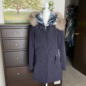 Laundry By Shelli Segal Dark Blue Fur-Trimmed Ski Jacket